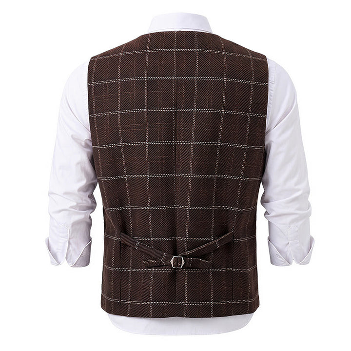 Gilet da uomo a quadri con revers a tacca, ideale per feste e occasioni informali. - image 14