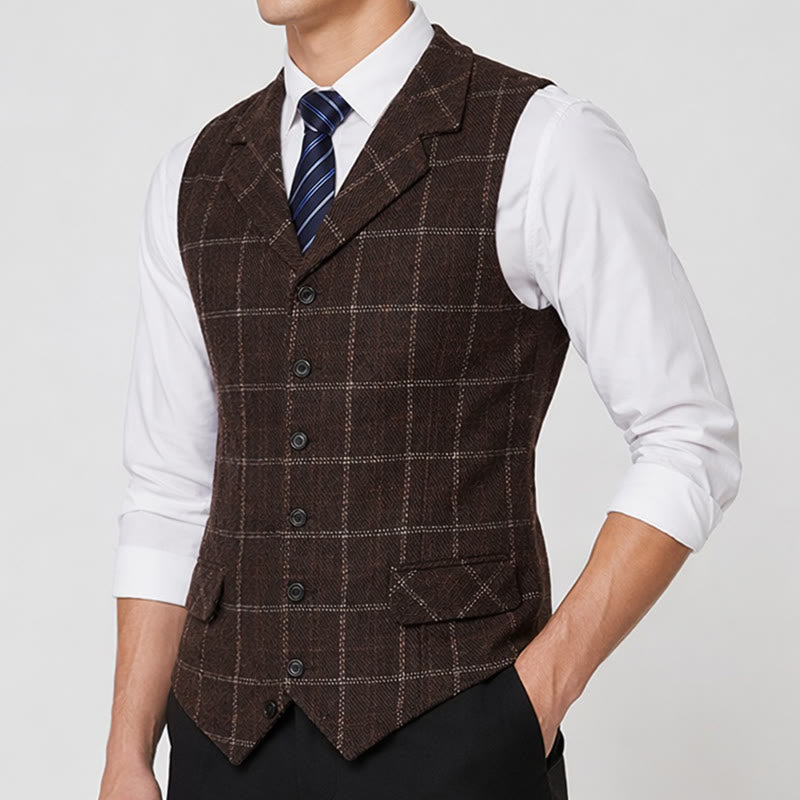 Gilet da uomo a quadri con revers a tacca, ideale per feste e occasioni informali. - image 2