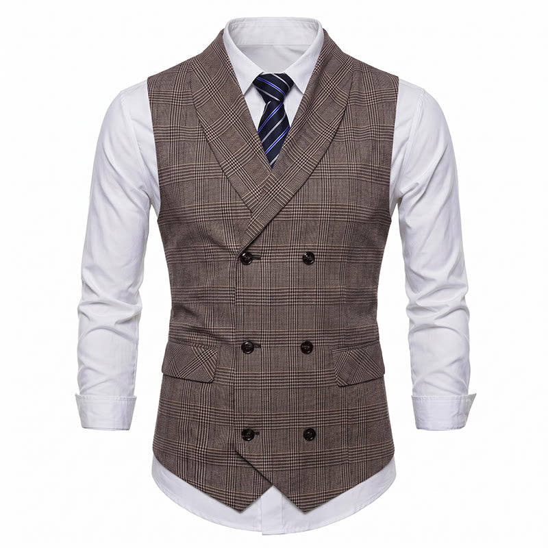 Gilet da completo da uomo in velluto a coste a doppio petto a quadri - image 9