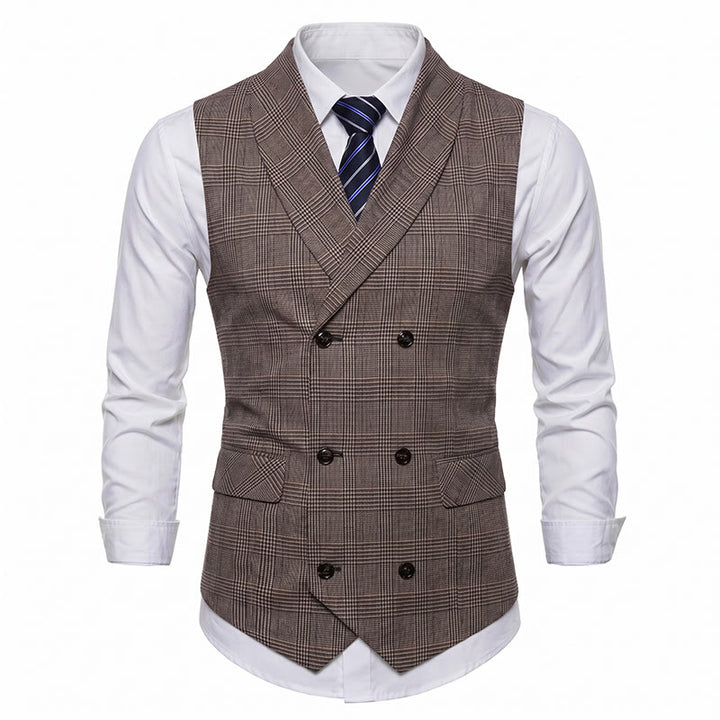 Gilet da completo da uomo in velluto a coste a doppio petto a quadri - image 9