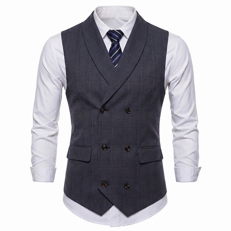 Gilet da completo da uomo in velluto a coste a doppio petto a quadri - image 8