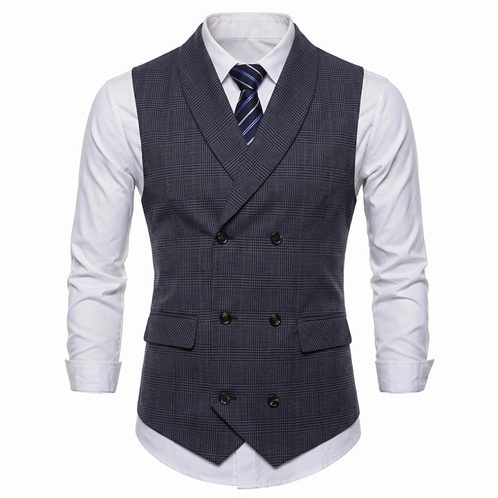 Gilet da completo da uomo in velluto a coste a doppio petto a quadri - image 8