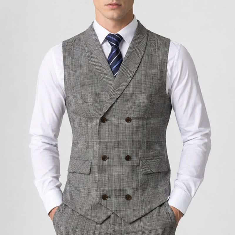 Gilet da completo da uomo in velluto a coste a doppio petto a quadri - image 1