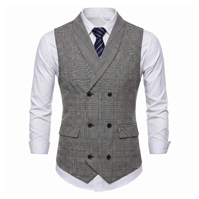 Gilet da completo da uomo in velluto a coste a doppio petto a quadri - image 6