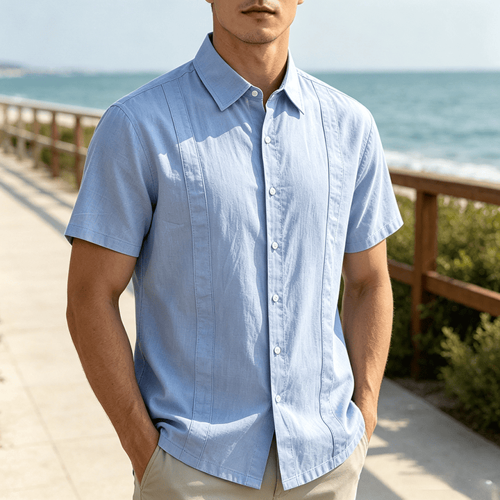 Camicia da uomo minimalista in cotone traspirante, tinta unita, ideale per l'estate. - Azzurro chiaro - 3XL - image 0