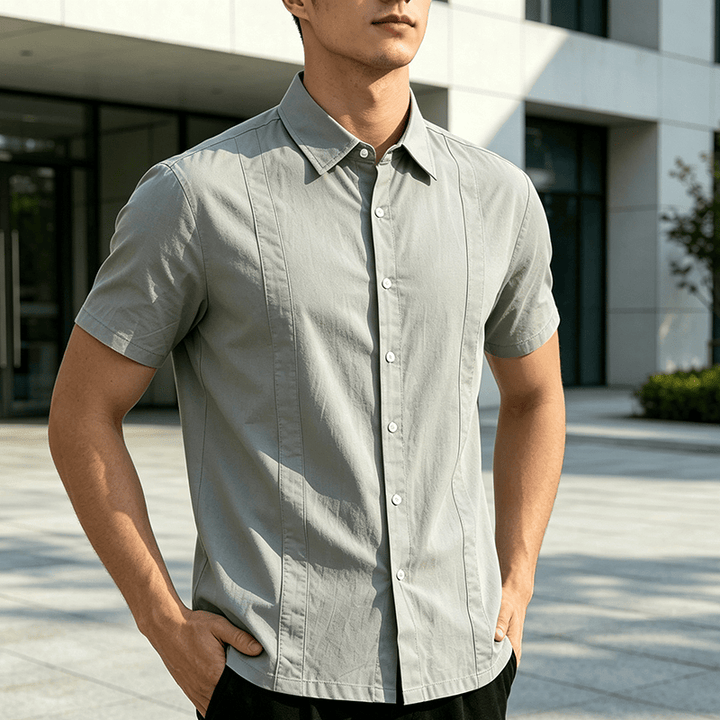 Camicia da uomo minimalista in cotone traspirante, tinta unita, ideale per l'estate. - Grigio - 3XL - image 7