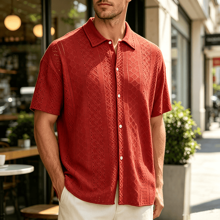 Camicia da uomo sportiva casual in cotone jacquard - Arancia - 2XL - image 0
