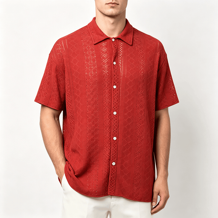 Camicia da uomo sportiva casual in cotone jacquard - image 1