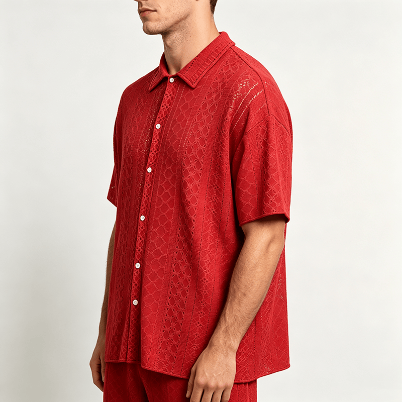 Camicia da uomo sportiva casual in cotone jacquard - image 2