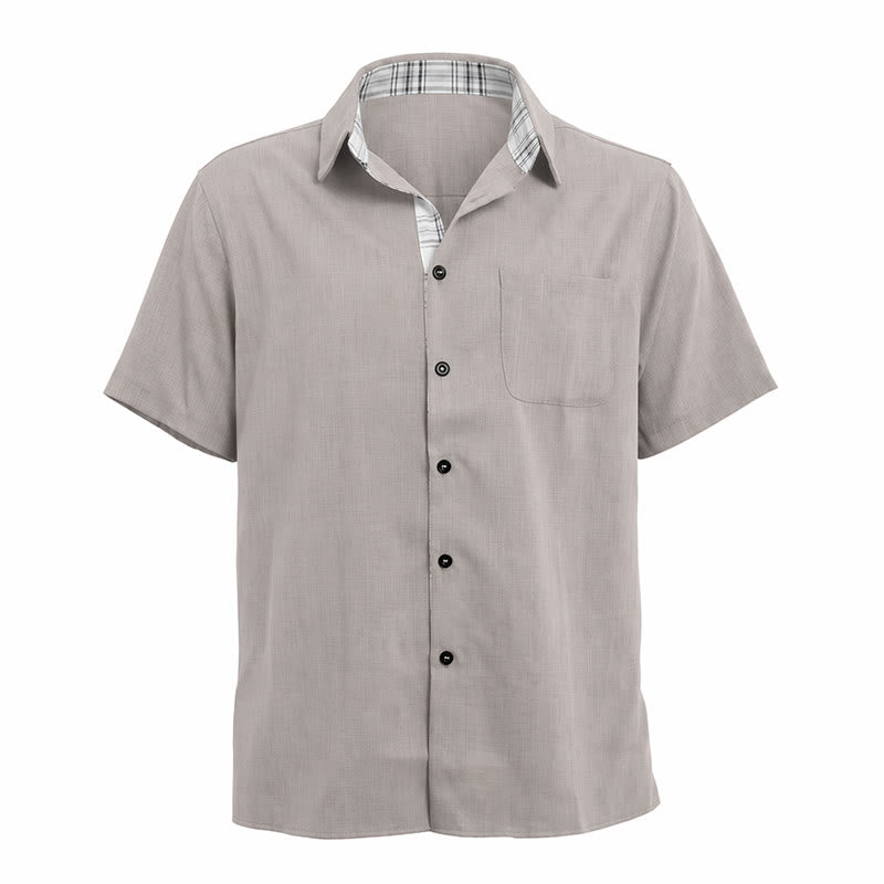Camicia da uomo a maniche corte in lino tinta unita con bottoni - image 23