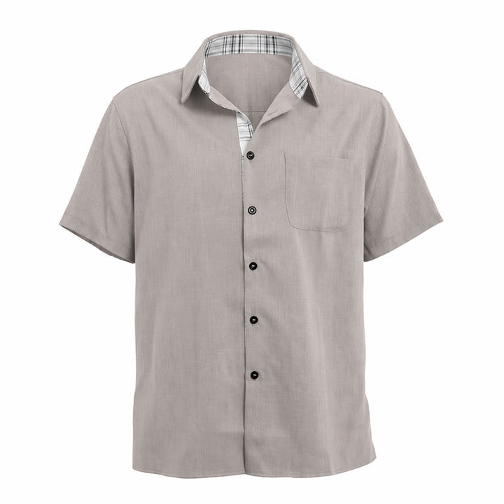 Camicia da uomo a maniche corte in lino tinta unita con bottoni - image 23