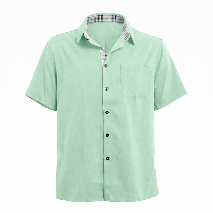 Camicia da uomo a maniche corte in lino tinta unita con bottoni - image 27