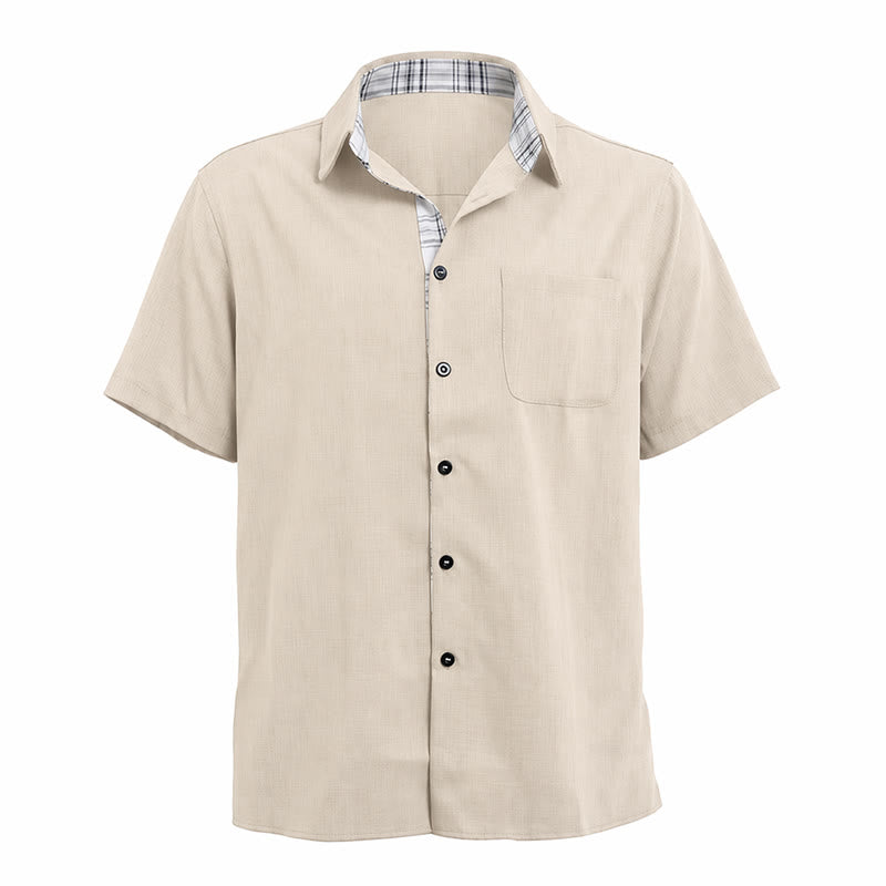 Camicia da uomo a maniche corte in lino tinta unita con bottoni - image 29