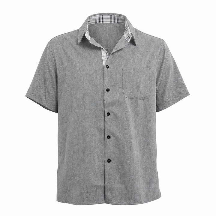 Camicia da uomo a maniche corte in lino tinta unita con bottoni - image 30