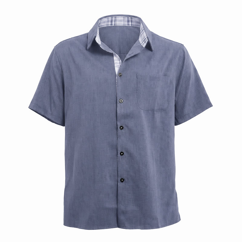 Camicia da uomo a maniche corte in lino tinta unita con bottoni - image 25