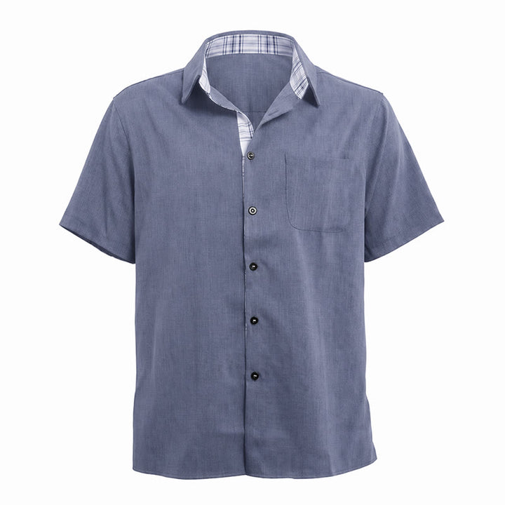 Camicia da uomo a maniche corte in lino tinta unita con bottoni - image 25