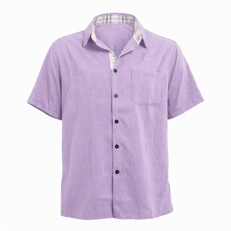 Camicia da uomo a maniche corte in lino tinta unita con bottoni - image 28