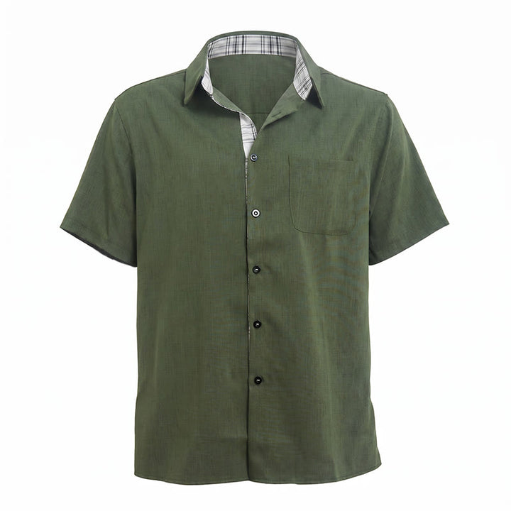 Camicia da uomo a maniche corte in lino tinta unita con bottoni - image 20
