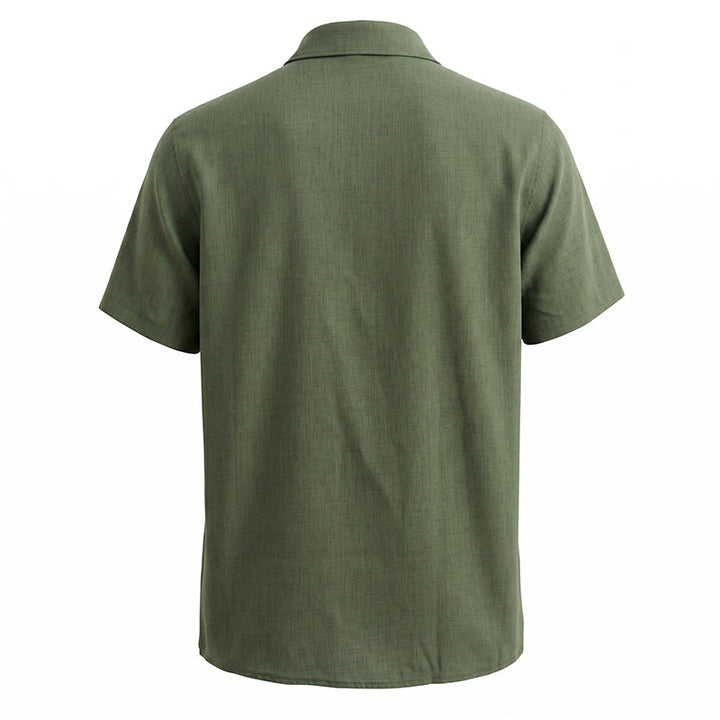 Camicia da uomo a maniche corte in lino tinta unita con bottoni - image 21