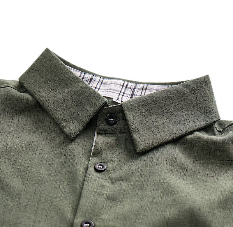 Camicia da uomo a maniche corte in lino tinta unita con bottoni - image 15