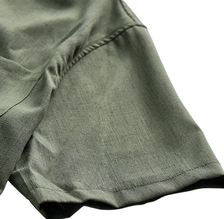 Camicia da uomo a maniche corte in lino tinta unita con bottoni - image 18