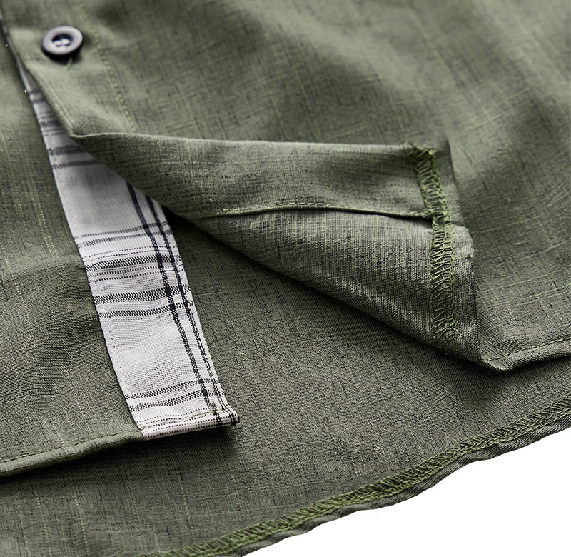 Camicia da uomo a maniche corte in lino tinta unita con bottoni - image 19