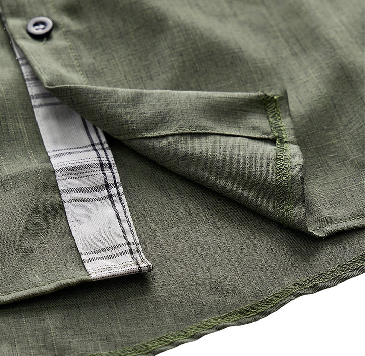 Camicia da uomo a maniche corte in lino tinta unita con bottoni - image 19
