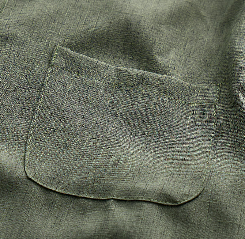 Camicia da uomo a maniche corte in lino tinta unita con bottoni - image 17