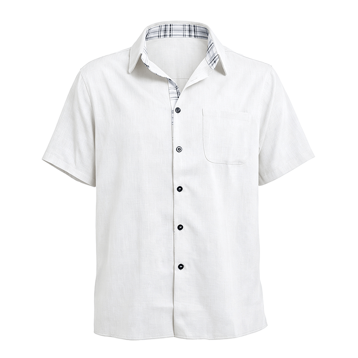 Camicia da uomo a maniche corte in lino tinta unita con bottoni - image 22