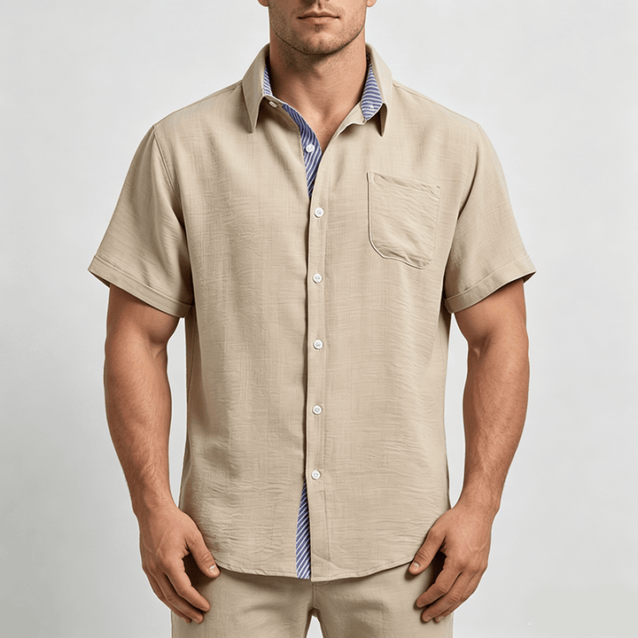 Camicie casual estive da uomo con taschino interno a righe a contrasto - image 1