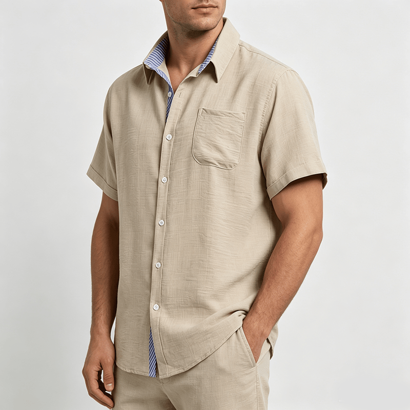 Camicie casual estive da uomo con taschino interno a righe a contrasto - image 2