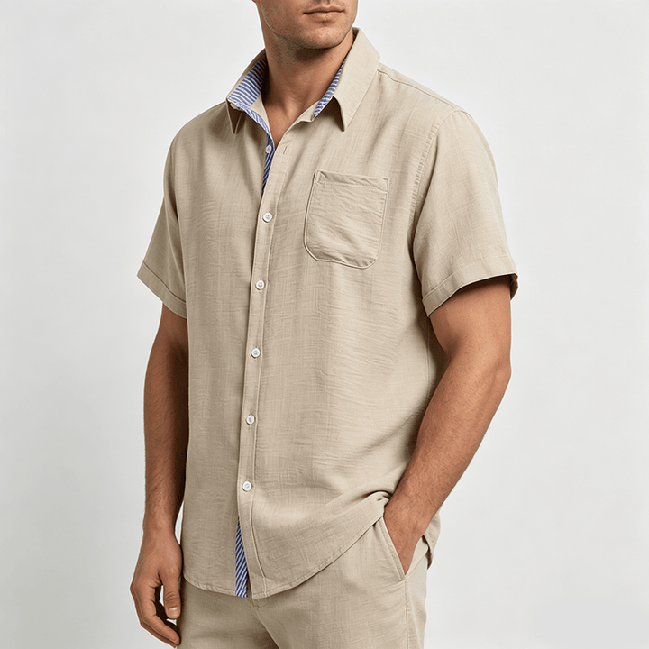Camicie casual estive da uomo con taschino interno a righe a contrasto - image 2