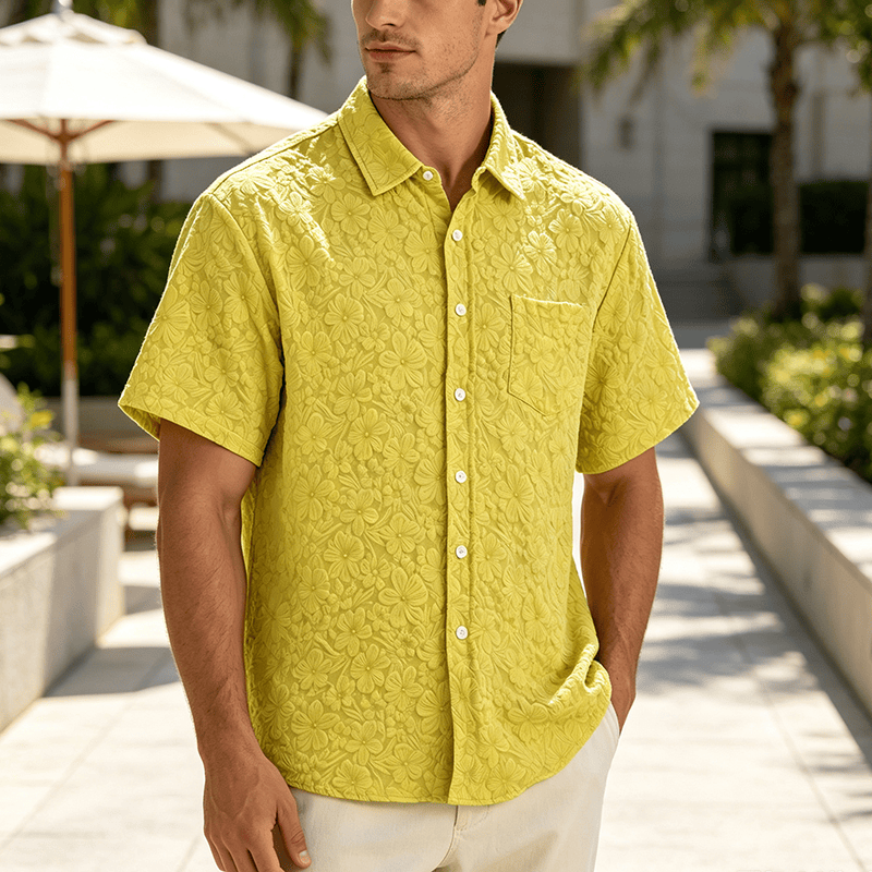 Camicie da uomo in cotone testurizzato con stampa floreale, perfette per l'estate e il tempo libero. - Giallo - 3XL - image 4