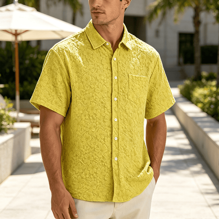 Camicie da uomo in cotone testurizzato con stampa floreale, perfette per l'estate e il tempo libero. - Giallo - 3XL - image 4