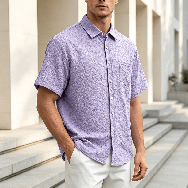 Camicie da uomo in cotone testurizzato con stampa floreale, perfette per l'estate e il tempo libero. - Viola - 3XL - image 5