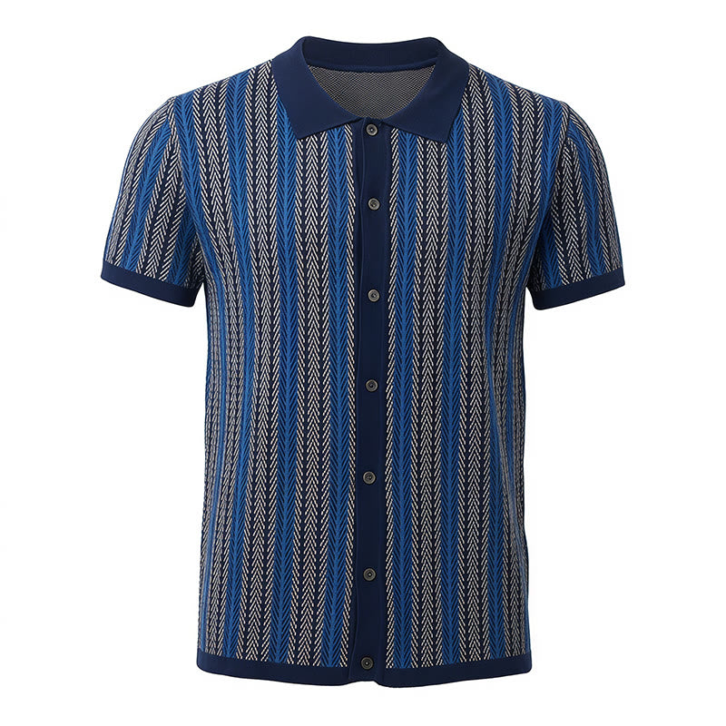 Polo da uomo in maglia jacquard traspirante con motivo a righe verticali a chevron. - image 13