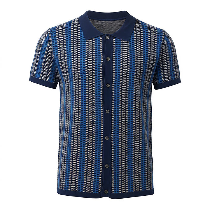 Polo da uomo in maglia jacquard traspirante con motivo a righe verticali a chevron. - image 13