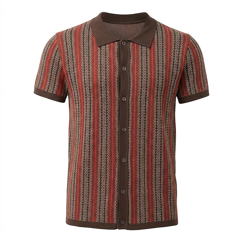 Polo da uomo in maglia jacquard traspirante con motivo a righe verticali a chevron. - image 15