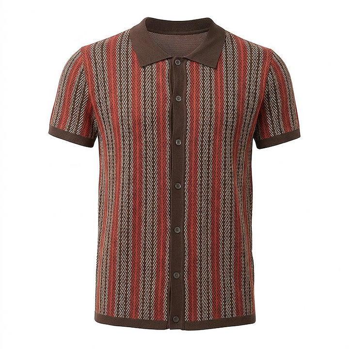 Polo da uomo in maglia jacquard traspirante con motivo a righe verticali a chevron. - image 15