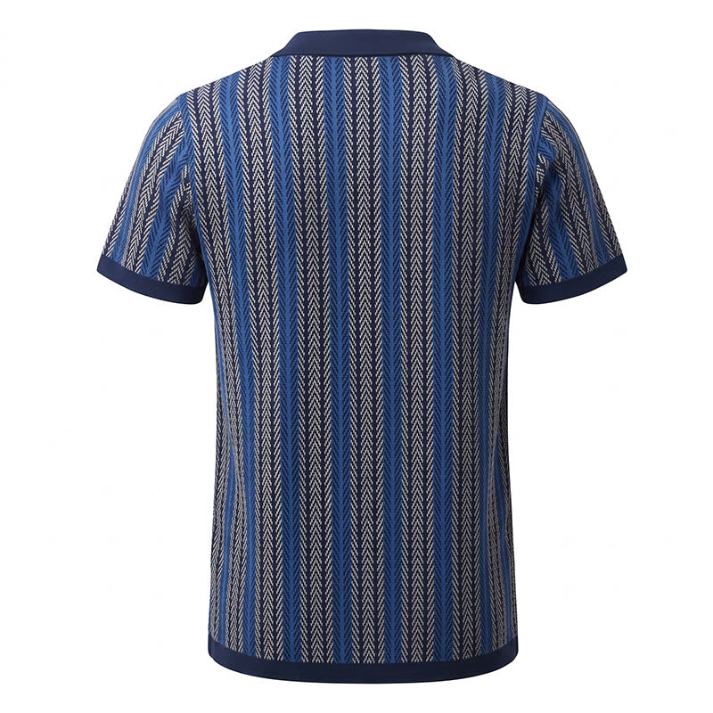 Polo da uomo in maglia jacquard traspirante con motivo a righe verticali a chevron. - image 12