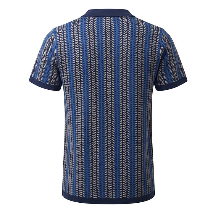 Polo da uomo in maglia jacquard traspirante con motivo a righe verticali a chevron. - image 12