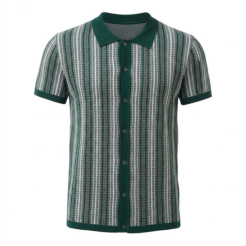 Polo da uomo in maglia jacquard traspirante con motivo a righe verticali a chevron. - image 14
