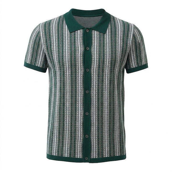Polo da uomo in maglia jacquard traspirante con motivo a righe verticali a chevron. - image 14