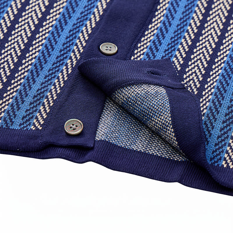 Polo da uomo in maglia jacquard traspirante con motivo a righe verticali a chevron. - image 11