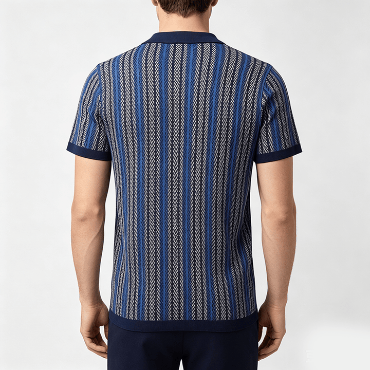 Polo da uomo in maglia jacquard traspirante con motivo a righe verticali a chevron. - image 3