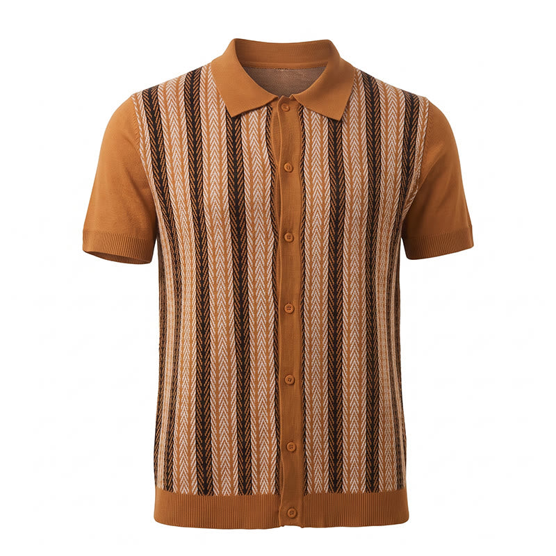Polo da uomo vintage estiva a righe jacquard in maglia - image 10