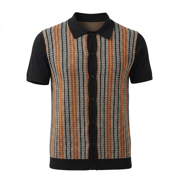 Polo da uomo vintage estiva a righe jacquard in maglia - image 12