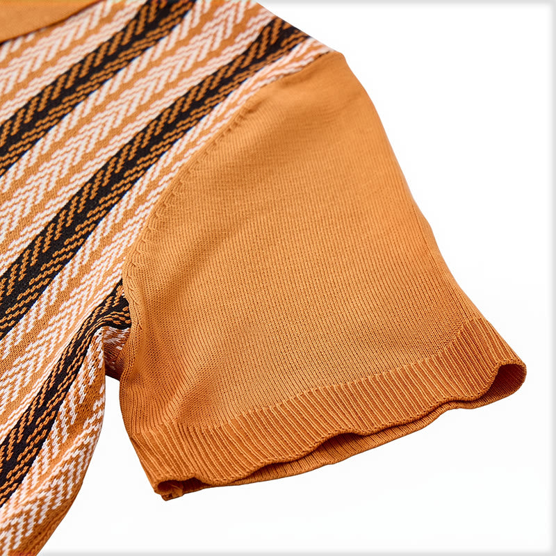 Polo da uomo vintage estiva a righe jacquard in maglia - image 9
