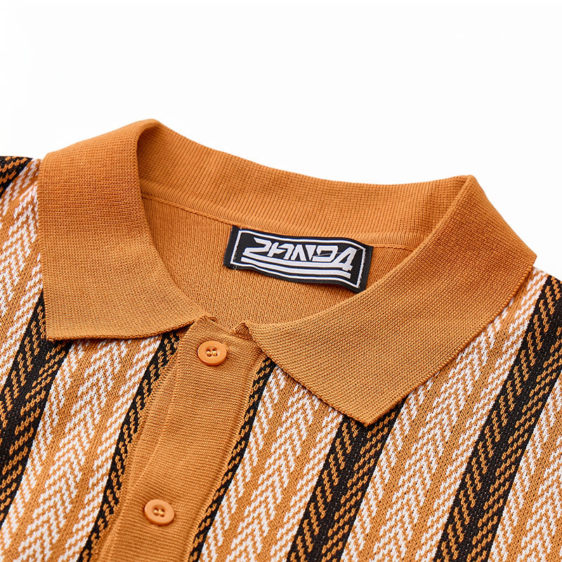 Polo da uomo vintage estiva a righe jacquard in maglia - image 6