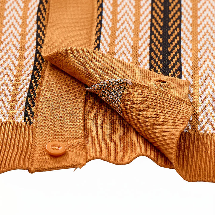 Polo da uomo vintage estiva a righe jacquard in maglia - image 7